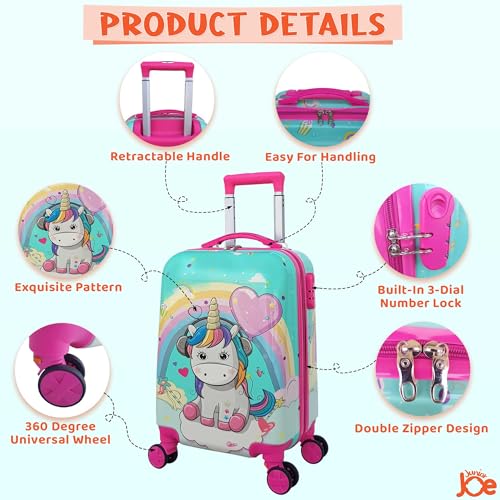 JUNIOR JOE Plastic 20Inch Kids Hardsided Suitcase With 360 Degree Rotating Wheels Travel Trolley Bag (Turquoise) - Image 5
