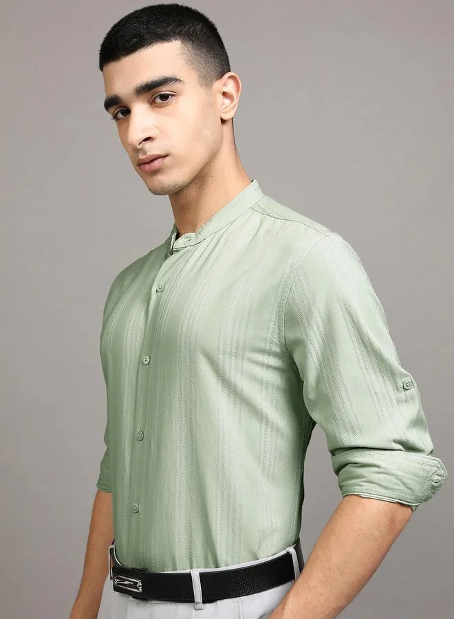 HIGHLANDER HIGHLANDER Regular Fit Mandarin Collar Striped Shirt