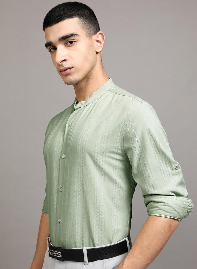 HIGHLANDER Regular Fit Mandarin Collar Striped Shirt - Image 4