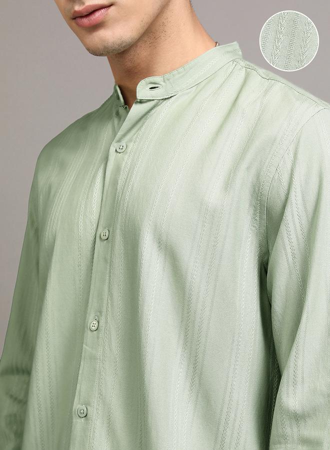 HIGHLANDER Regular Fit Mandarin Collar Striped Shirt - Image 5