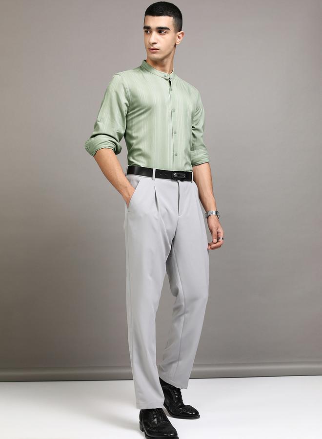 HIGHLANDER Regular Fit Mandarin Collar Striped Shirt - Image 2