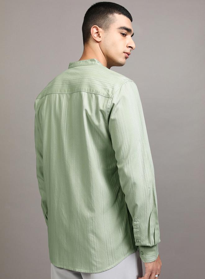 HIGHLANDER Regular Fit Mandarin Collar Striped Shirt - Image 3