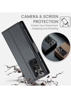 CaseMe Flip Wallet Case For Samsung Galaxy S21 Ultra, [RFID Blocking] PU Leather Wallet Flip Folio Case with Card Holder Kickstand Shockproof Phone Cover (Black)  - Image 3