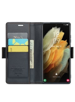 CaseMe Flip Wallet Case For Samsung Galaxy S21 Ultra, [RFID Blocking] PU Leather Wallet Flip Folio Case with Card Holder Kickstand Shockproof Phone Cover (Black)  - Image 5