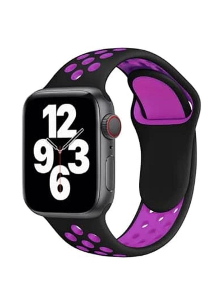 Generic - Compatible with Apple Watch Band 45mm 44mm 42mm 49mm ,Soft Silicone Sport Breathable Replacement Band Compatible for Apple Watch SE iWatch Series 7 8 6 5 4 3 2 1 ultra, Black & Purple) - Image 1