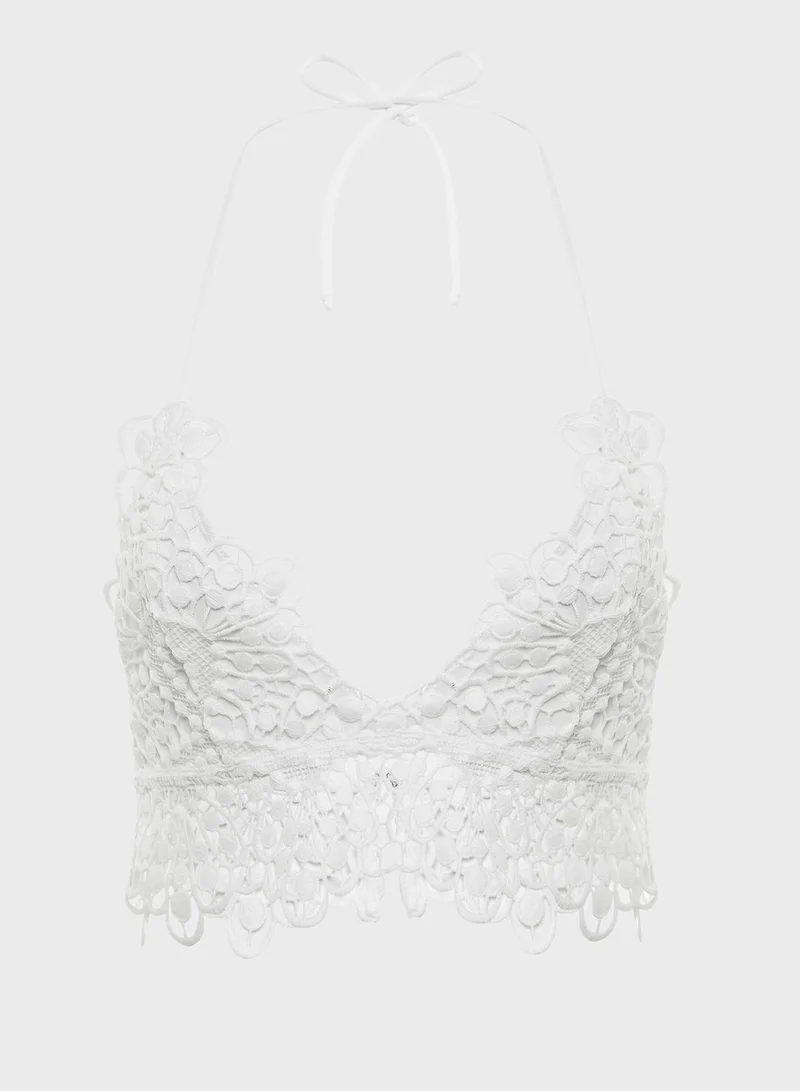 FOREVER 21 Lace Detail Halter Neck Plunge Bra