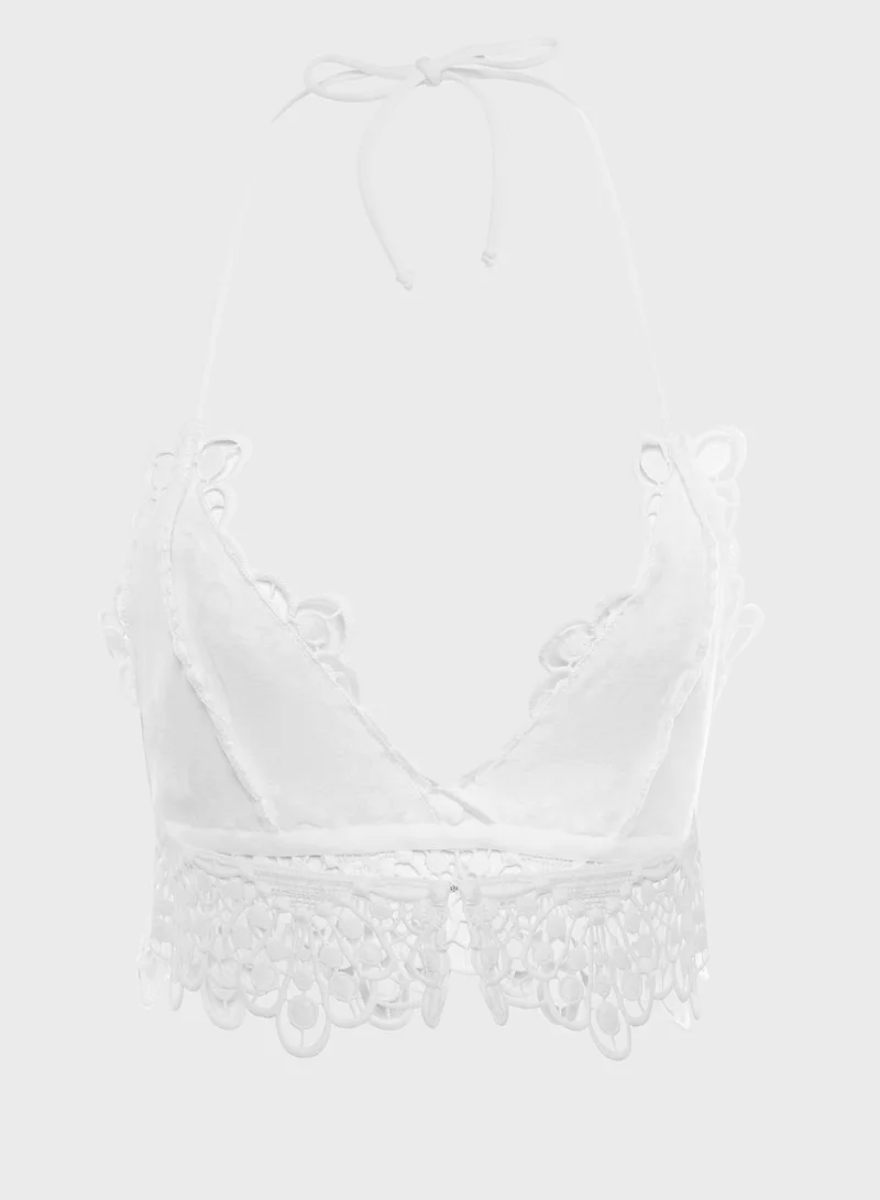 FOREVER 21 Lace Detail Halter Neck Plunge Bra