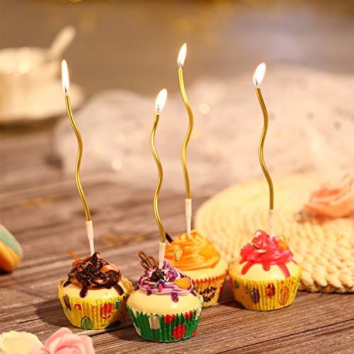 BBTO 48 Pieces Twisty Birthday Spiral Cake Candles with Holders Long Thin Curly Coil Metallic Cake Cupcake Candles for Birthday Wedding Party Decoration(Metallic Gold) - Image 5