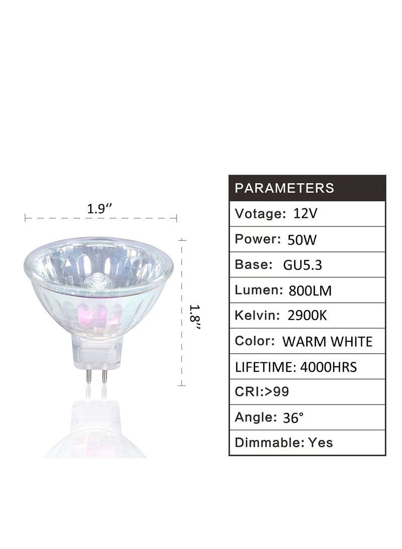 6 Pack MR16 Halogen Bulb Dimmable GU5.3 Spotlight Long Lifetime Warm White 36° Beam Angle Bi-Pin Base  - Image 2