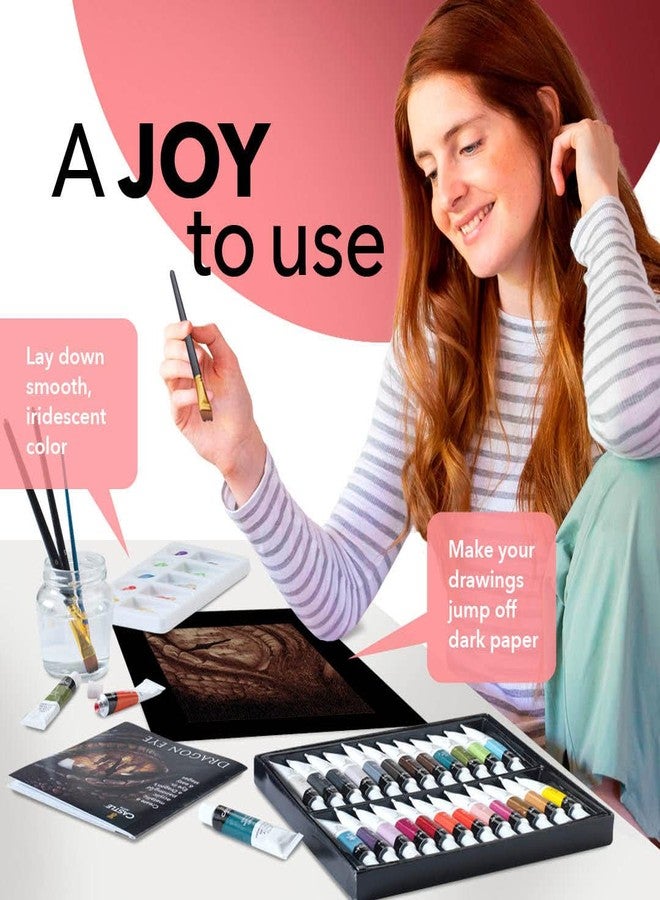 Castle Art Supplies 24 Piece Metallic Acrylic Tube Set | 24 X 12ML Tubes for Adult Artists, Beginners and Crafters, Add Shimmering Quality on Variety of Surfaces | in Strong Beautifully Presented Box - Image 4