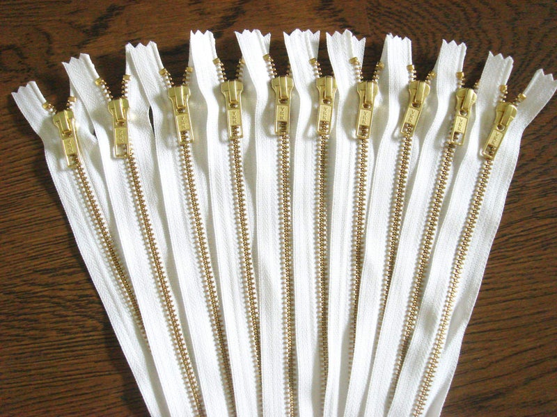 Craftbot White Metal Zipper 6 Inch in Gold No.5 for Bags - Set of 12 - Image 2
