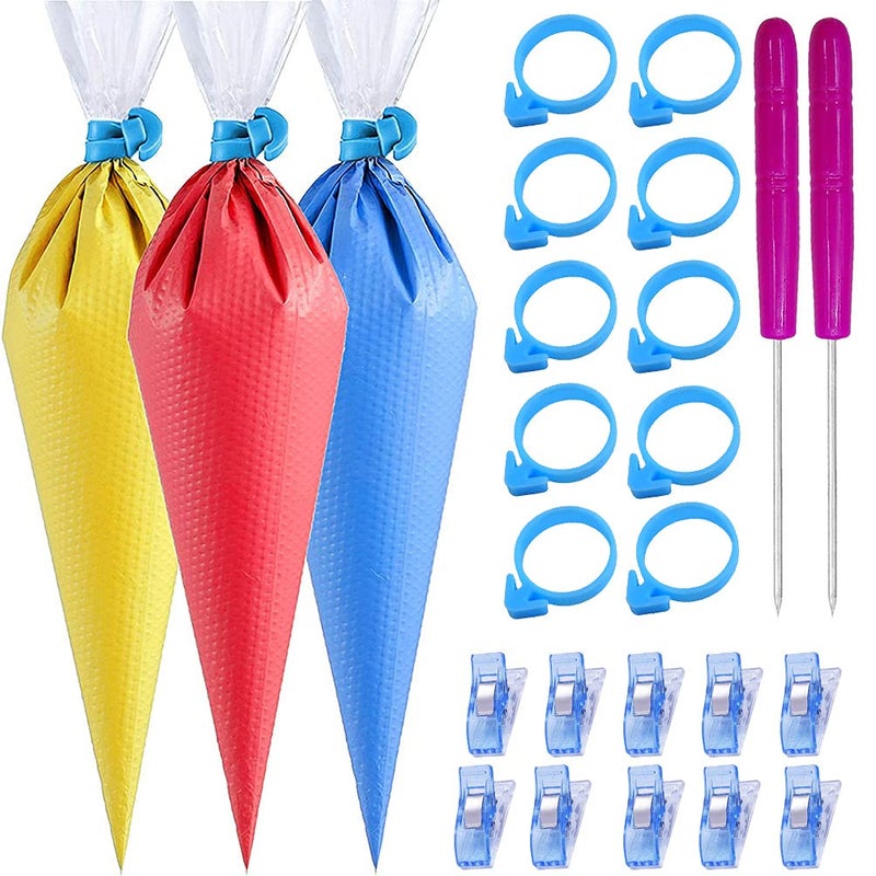 ELJRBCK 122Pieces Tipless Piping Bags - 100pcs Disposable Piping Pastry Bag for Royal Icing/Cookies Decorating - 10 Pastry Bag Ties,10 Clips &2 Scriber Needle - Best Cookie/Cake Decorating Tools (14 inch) - Image 1
