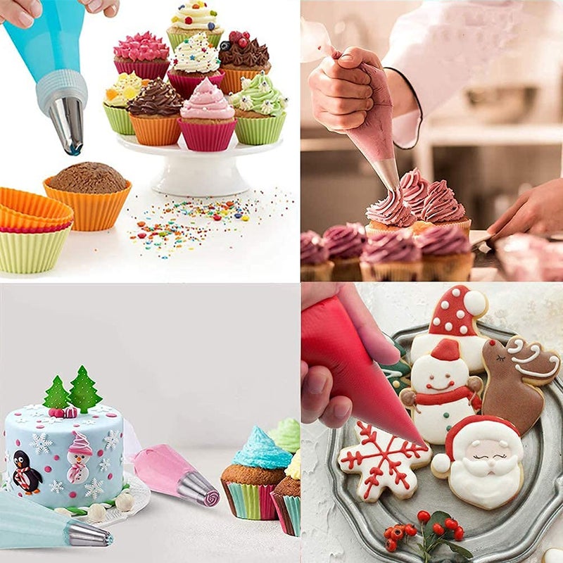 ELJRBCK 122Pieces Tipless Piping Bags - 100pcs Disposable Piping Pastry Bag for Royal Icing/Cookies Decorating - 10 Pastry Bag Ties,10 Clips &2 Scriber Needle - Best Cookie/Cake Decorating Tools (14 inch) - Image 5