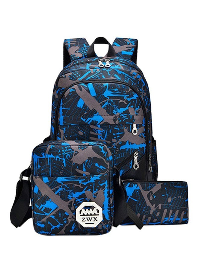 3-Piece Brief Capacity Preppy Backpack Set Blue/Black/Grey - Image 1