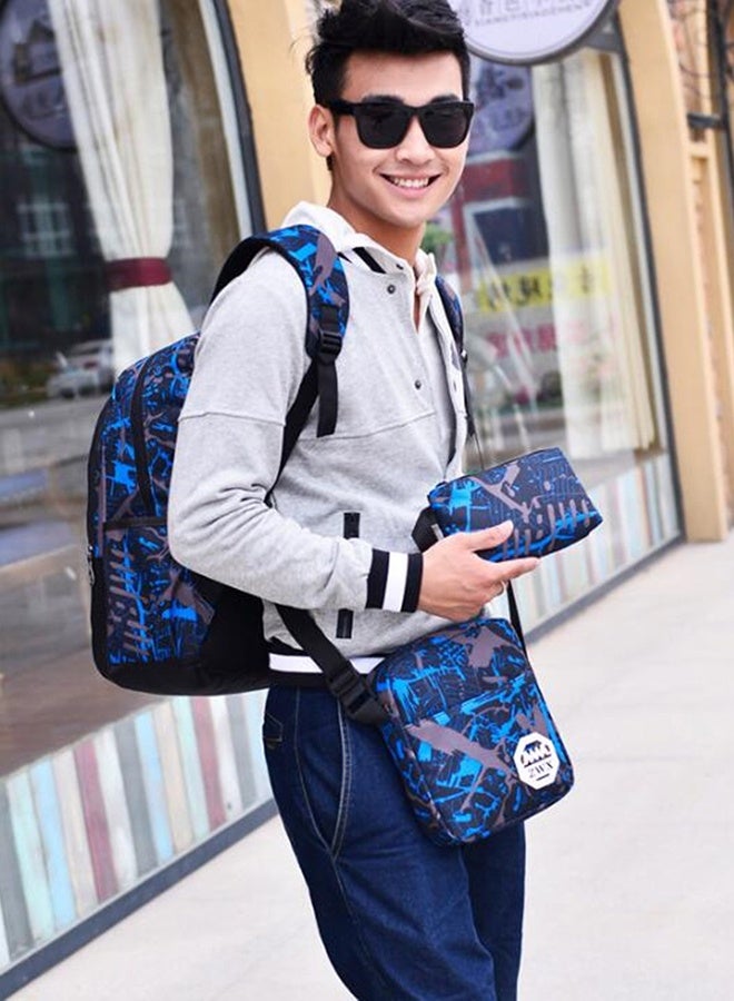 3-Piece Brief Capacity Preppy Backpack Set Blue/Black/Grey - Image 5