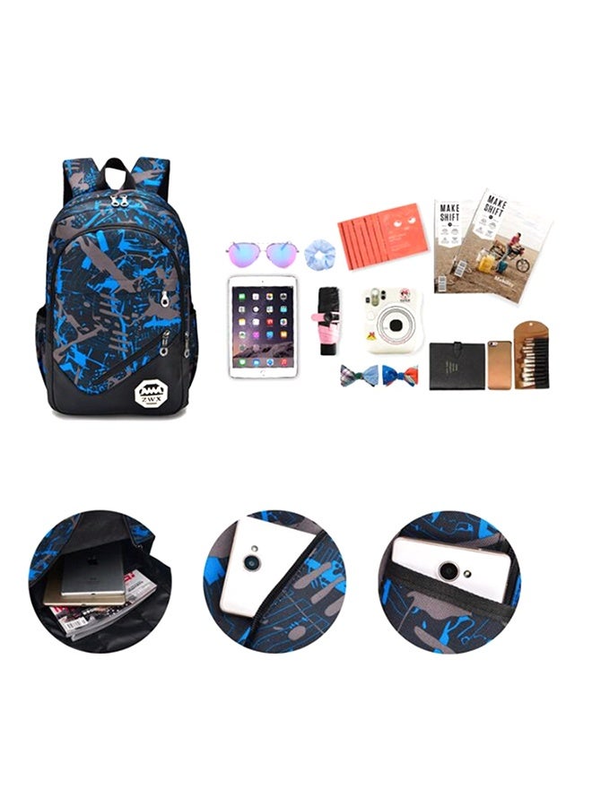 3-Piece Brief Capacity Preppy Backpack Set Blue/Black/Grey - Image 4