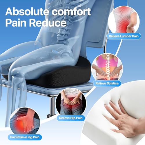 9villa Pro Coccyx Seat Cushion, Extra Large Memory Foam Cushion for Office Chair Cushions, Ergonomic Cushions Pad Pillow for Pressure Relief Sciatica & Pain Relief for Long Sitting (Black) - Image 4