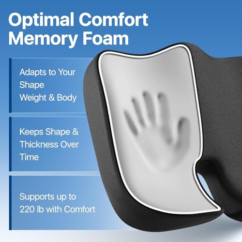 9villa Pro Coccyx Seat Cushion, Extra Large Memory Foam Cushion for Office Chair Cushions, Ergonomic Cushions Pad Pillow for Pressure Relief Sciatica & Pain Relief for Long Sitting (Black) - Image 2