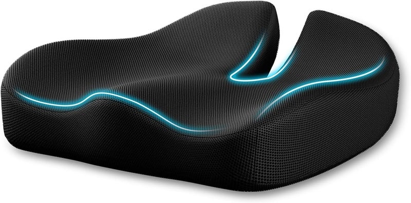9villa Pro Coccyx Seat Cushion, Extra Large Memory Foam Cushion for Office Chair Cushions, Ergonomic Cushions Pad Pillow for Pressure Relief Sciatica & Pain Relief for Long Sitting (Black) - Image 1