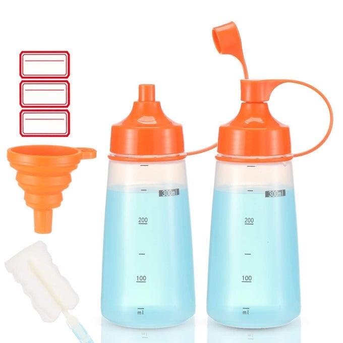CONDIMENT SQUEEZE BOTTLE WIDE MOUTH 2 PACK 300ML EMPTY REUSABLE SQUEEZE BOTTLES FOR HONEYBATTERCATSUPONIONRESINBAKINGEXPOXYRELISH BPA FREEFOOD GRADE