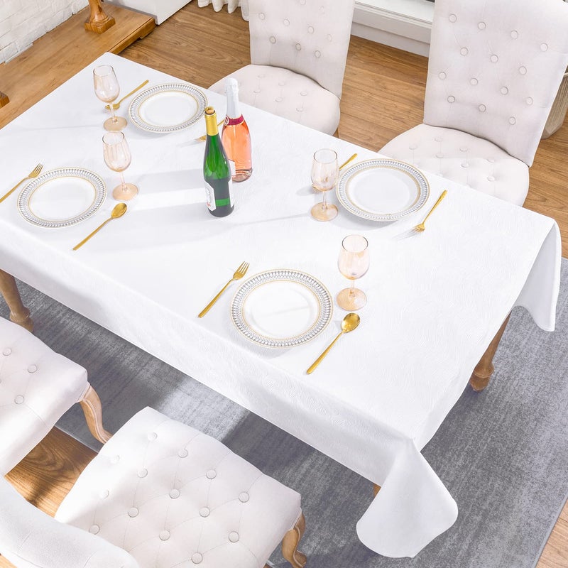 Softalker Jacquard Rectangle Tablecloth - Swirl Design Waterproof Stain Resistant Table Cover Wrinkle Free Heavy Weight Table Cloths for Dining and Kitchen (52 x 70 Inch  White) - Image 3