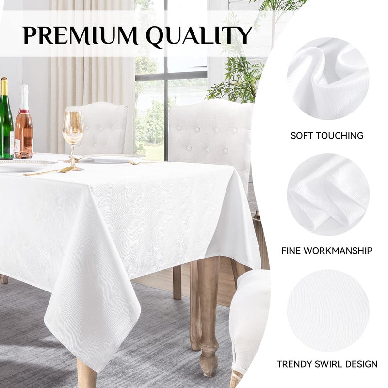 Softalker Jacquard Rectangle Tablecloth - Swirl Design Waterproof Stain Resistant Table Cover Wrinkle Free Heavy Weight Table Cloths for Dining and Kitchen (52 x 70 Inch  White) - Image 5