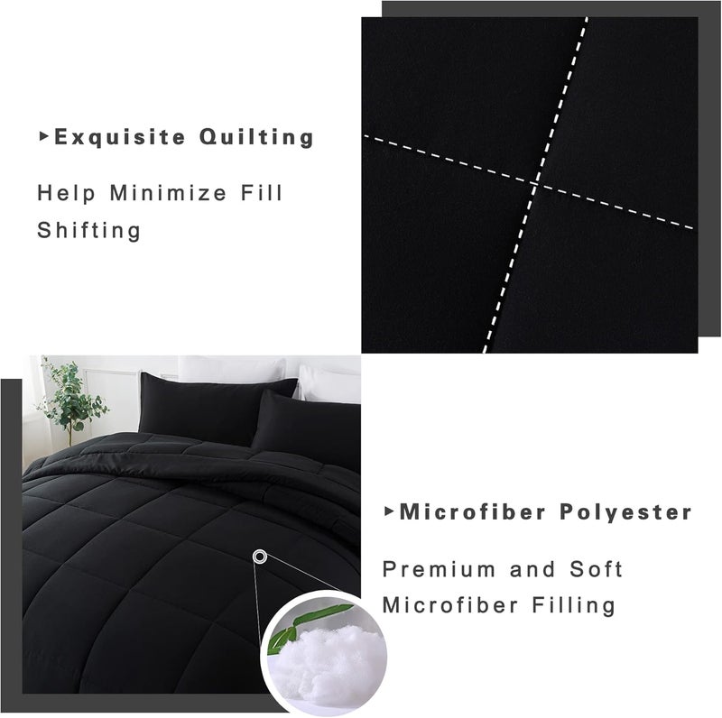DOWNCOOL California King Comforter Set -All Season Bedding Comforters Sets with 2 Pillow Cases -3 Pieces Bed Set Down Alternative Black Comforter Set(104"x96") - Image 4