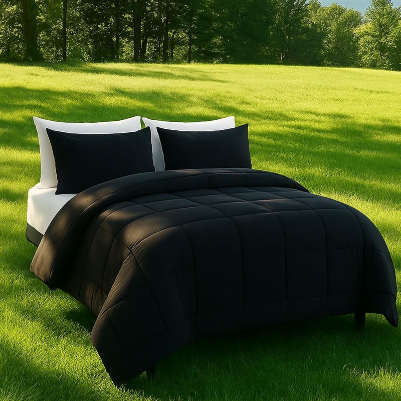 DOWNCOOL California King Comforter Set -All Season Bedding Comforters Sets with 2 Pillow Cases -3 Pieces Bed Set Down Alternative Black Comforter Set(104"x96") - Image 2