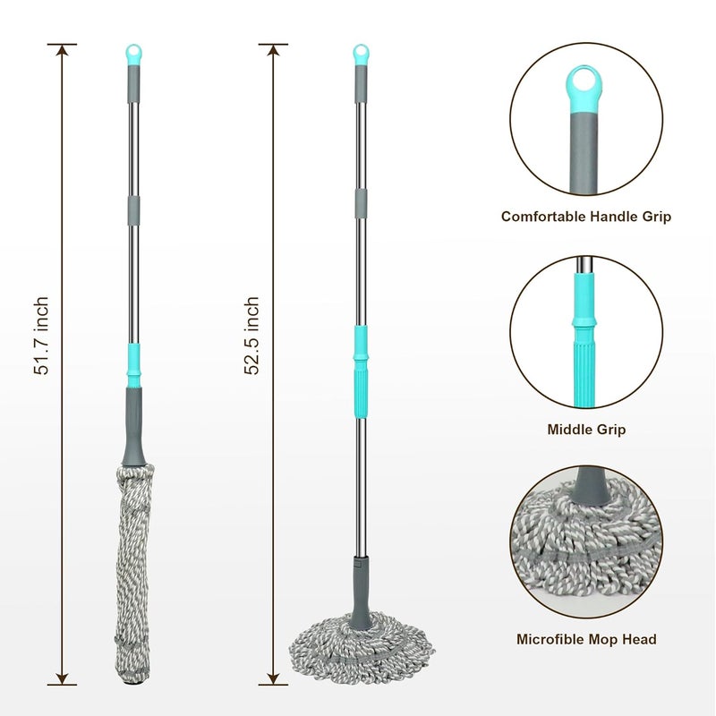 Kickleen Self Wringing Mop Floor Cleaning Easy Squeeze Twist Mop with 525 Inches Long Handle and Mop Head Heavy Duty Wet Mops for Cleaning Hardwood Tile Vinyl Laminate Floors - Image 2