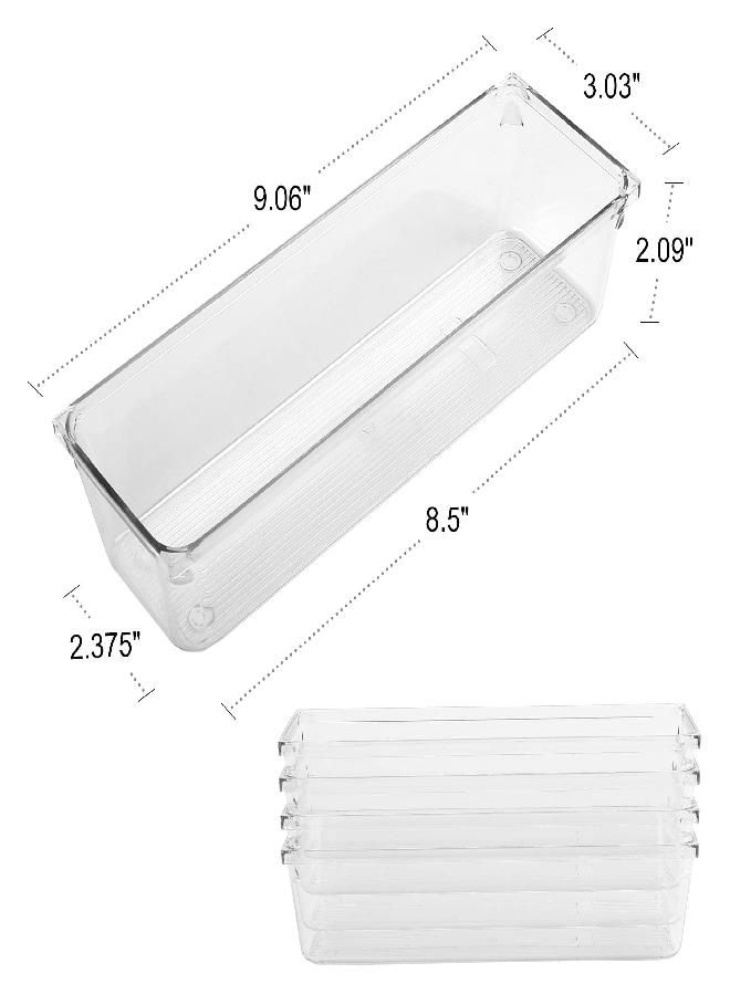 LotFancy LotFancy Clear Plastic Drawer Organizers, 8 Pack, 9''×3''×2'' Storage Tray for Utensil, Cutlery in Kitchen, Bathroom, Cabinet Drawer, Makeup Vanity Bin Divider - Image 1
