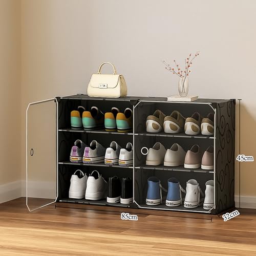 AYSIS Premium Modular Plastic Shoe Rack for Home with Door | 𝟔-𝐓𝐢𝐞𝐫 Stackable Shoe Organizer | Waterproof & Dustproof | Space Saving Storage for Home, Bedroom & Entryway【Black, 6-Shelf-2-Door】 - Image 2