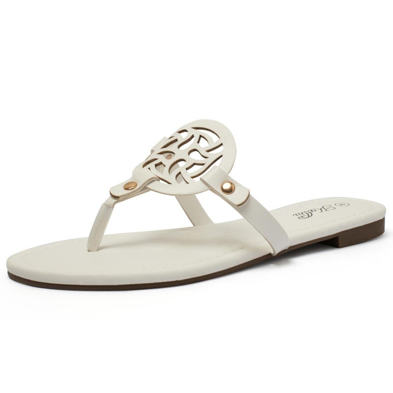 katliu Women's Flat Sandals Flip Flop Sandals Comfortable Dressy Thong Sandals White 7.5 - Image 1