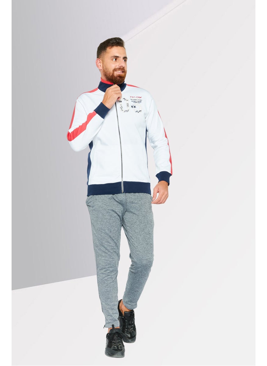 La Martina Men Mock Neck Brand Logo Long Sleeves Full zip Sweatshirt, White Combo  - Image 2