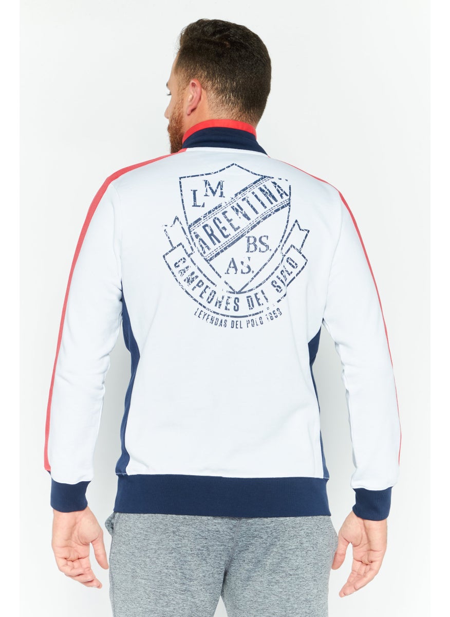 La Martina Men Mock Neck Brand Logo Long Sleeves Full zip Sweatshirt, White Combo  - Image 4