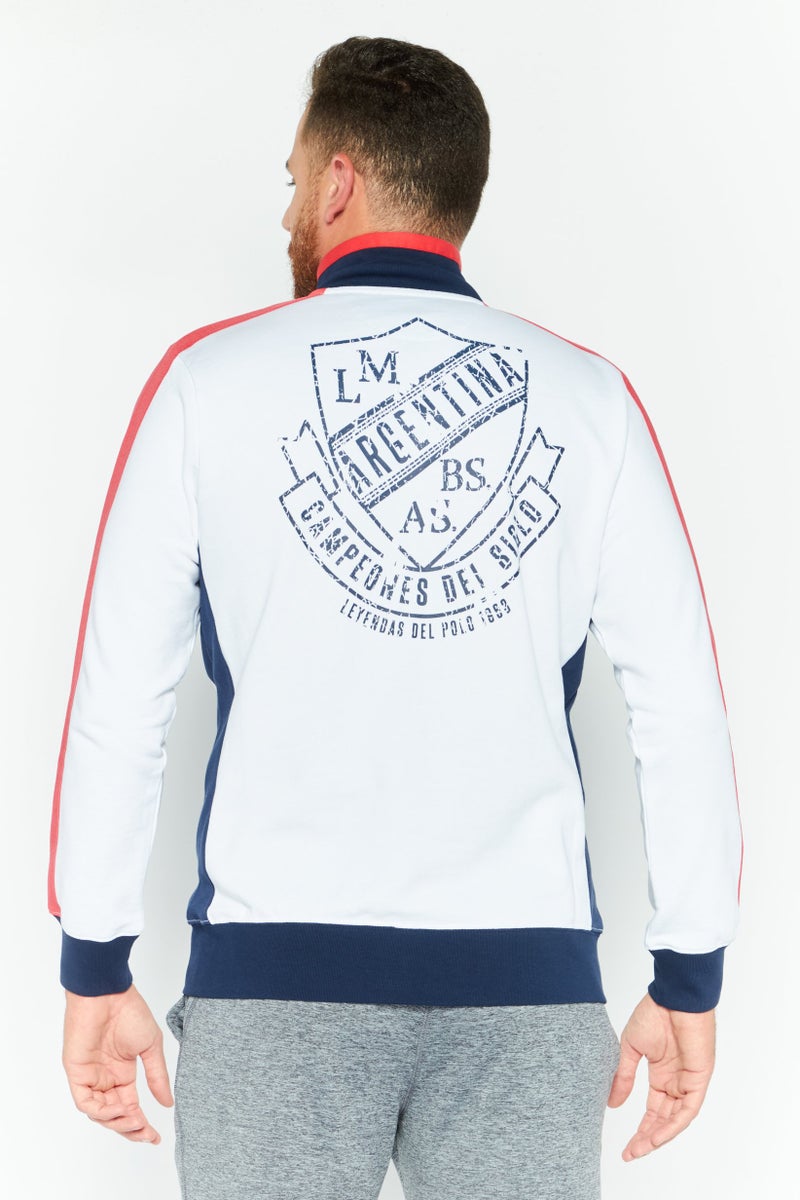 La Martina Men Mock Neck Brand Logo Long Sleeves Full zip Sweatshirt, White - Image 4