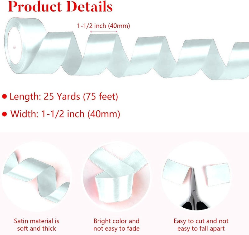 SUTOUG White Satin Ribbon 1-1/2 Inch x 2 Rolls White Wide Satin Fabric Ribbon for Gift Packaging, Christmas, Wedding, Flower Bouquet, Holiday Party, Invitation - Image 2