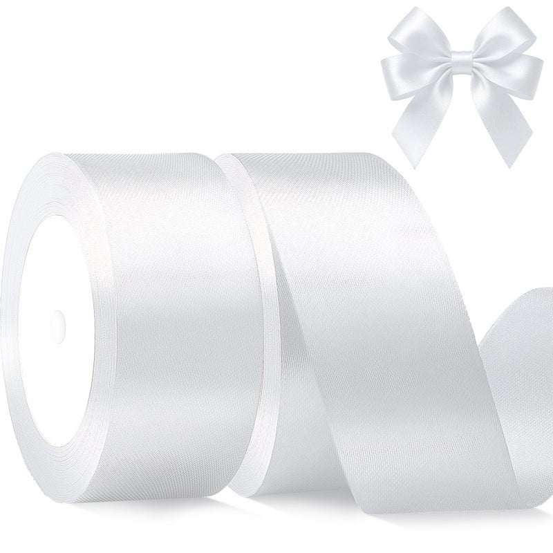 SUTOUG White Satin Ribbon 1-1/2 Inch x 2 Rolls White Wide Satin Fabric Ribbon for Gift Packaging, Christmas, Wedding, Flower Bouquet, Holiday Party, Invitation - Image 1