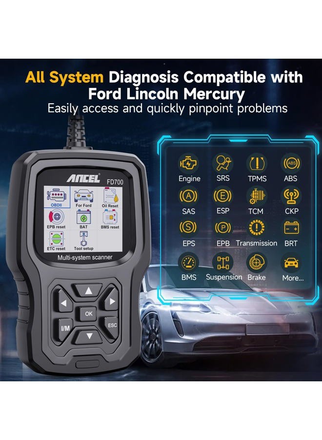 Ancel FD700 All System OBD2 Scanner fit for Ford Vehicles Automotive Code Reader Diagnostic Scan Tool with SRS SAS Calibration Oil TPMS IQA EPB BMS DPF Regen EGR Reset - Image 2