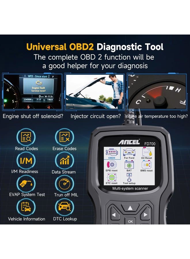 Ancel FD700 All System OBD2 Scanner fit for Ford Vehicles Automotive Code Reader Diagnostic Scan Tool with SRS SAS Calibration Oil TPMS IQA EPB BMS DPF Regen EGR Reset - Image 5