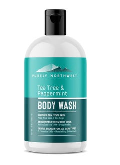 Purely Northwest PURELY NORTHWEST-Natural Tea Tree & Peppermint Body Wash for Men & Women-Refreshing Daily Soap for Body Odor & Hygiene, Acne-Effectively Soothes Jock Itch, Chafing & Athletes Foot-Discolored Nails-9oz  - Image 1