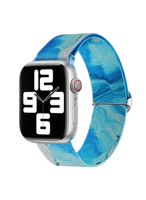 Replacement Strap For Apple Watch 9 41mm Painted Pattern Nylon Replacement Watch Band Ocean Blue