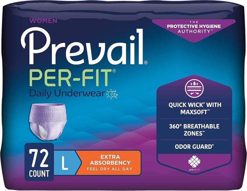 Prevail Prevail Per-Fit for Women Daily Protective Underwear, Pull-up Disposable Adult Diaper for Women, Extra Absorbency, Large, 72 Count (4 Packs of 18) 