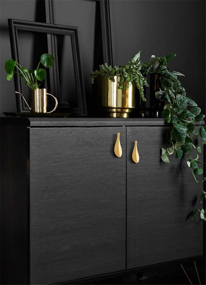 Primst 6pcs Solid Brass Cabinet Knobs,Leaf Shape Furniture Handles Pulls for Door,Kitchen Drawer,Dresser Drawer (Grey-6PCS) - Image 3