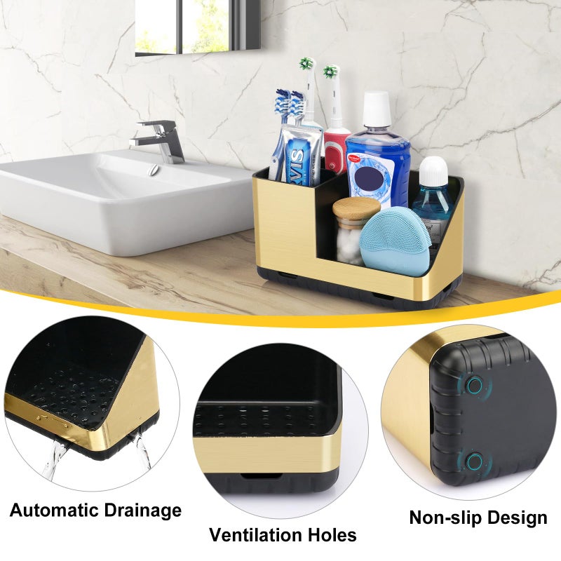 PARKMANI Toothbrush Holders for Bathroom Countertop Organizer, Kids Electric Toothbrush and Toothpaste Holders, Bathroom Accessories Organizer and Storage (Brushed Gold) - Image 3