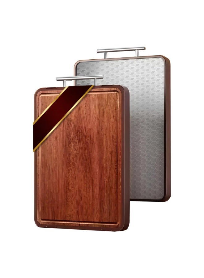YQbest Premium Stainless Steel & Ebony Wood Cutting Board – 30x42 cm Dual-Sided Chopping Board, Knife-Friendly, Hygienic & Durable, with Handle – Ideal for Modern Kitchens (Large) - Image 1