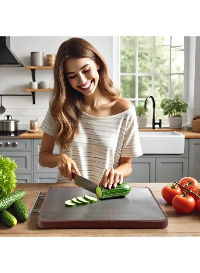 YQbest Premium Stainless Steel & Ebony Wood Cutting Board – 30x42 cm Dual-Sided Chopping Board, Knife-Friendly, Hygienic & Durable, with Handle – Ideal for Modern Kitchens (Large) - Image 4