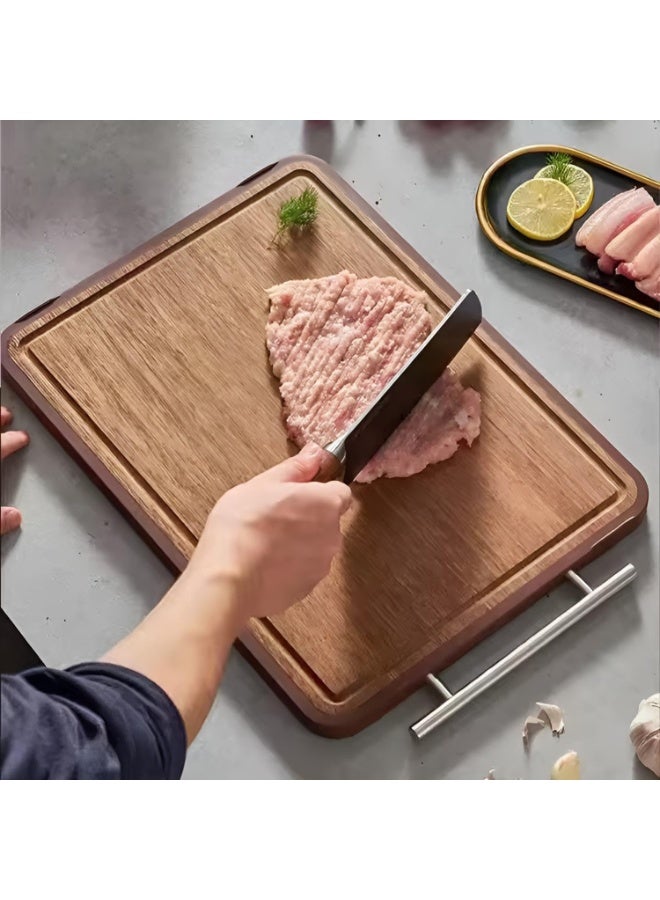 YQbest Premium Stainless Steel & Ebony Wood Cutting Board – 30x42 cm Dual-Sided Chopping Board, Knife-Friendly, Hygienic & Durable, with Handle – Ideal for Modern Kitchens (Large) - Image 2