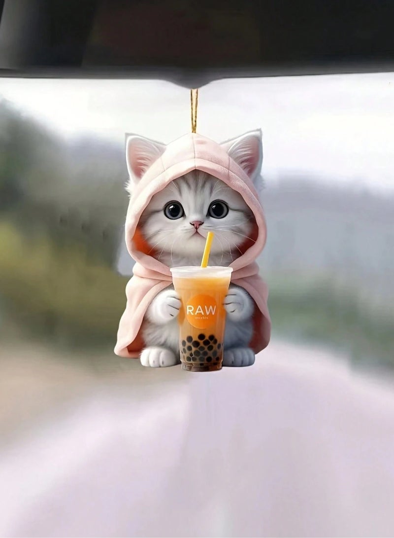 Car hanger with a two-dimensional cat design made of glossy acrylic – the cutest car accessory, perfect for decorating your car and giving it a cute look.