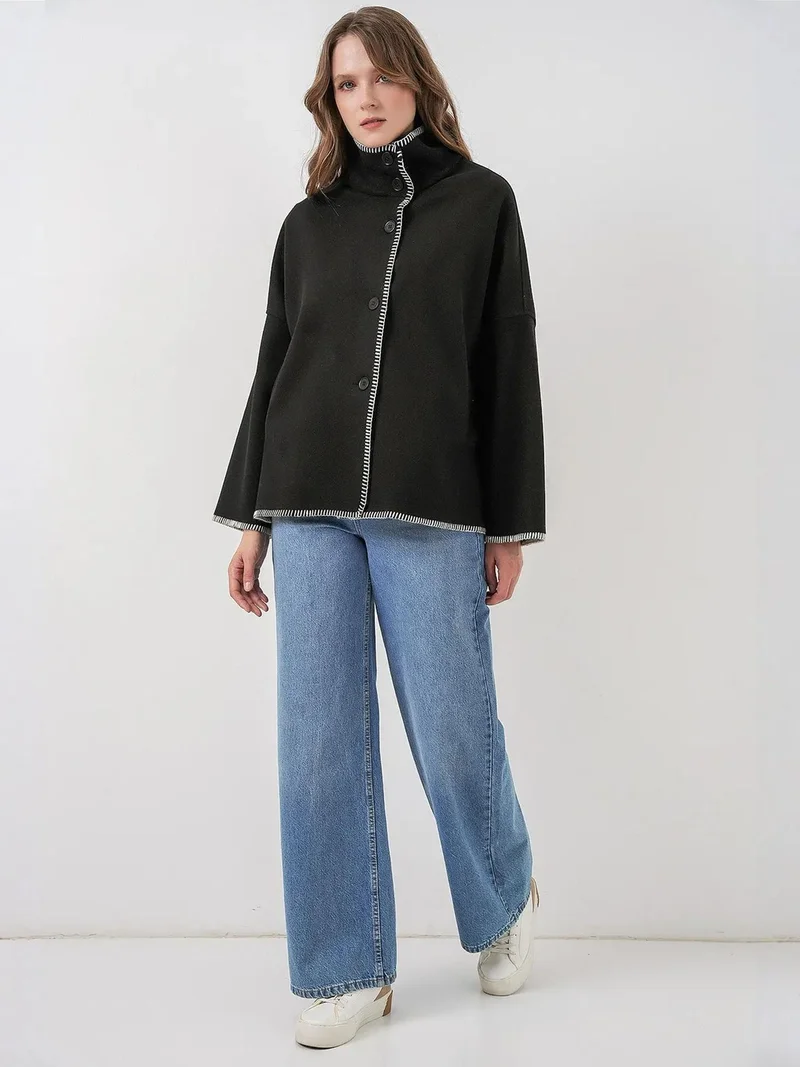بيغ دارت BDART Textured Topstitch Detailed Jacket with Half Turtleneck