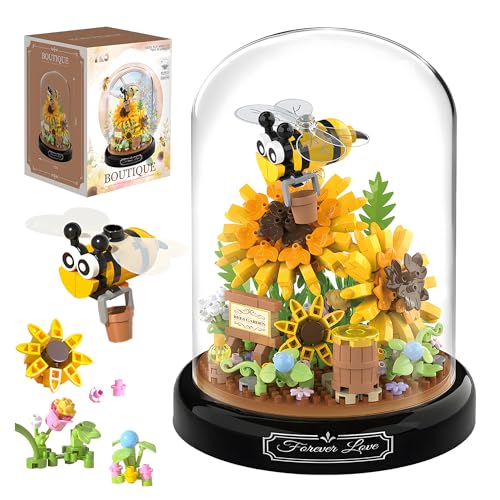 HI-REEKE HIREEKE Sunflower Bee Bouquet Building Block Set Micro Mini Botanical Building Toy for Women 548 PCS - Image 1